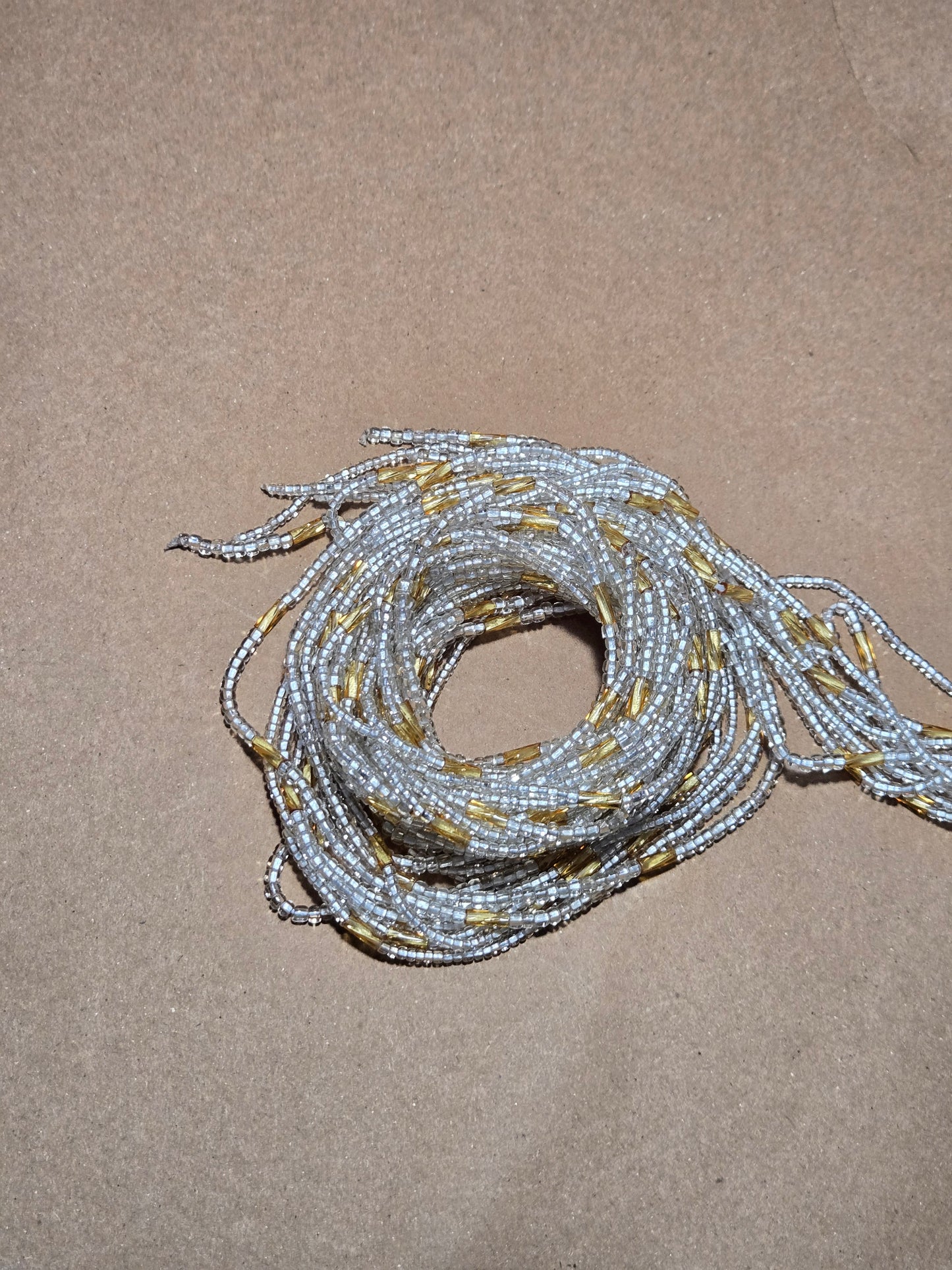 Clear and Gold Waist Beads – Handmade African Tie-On