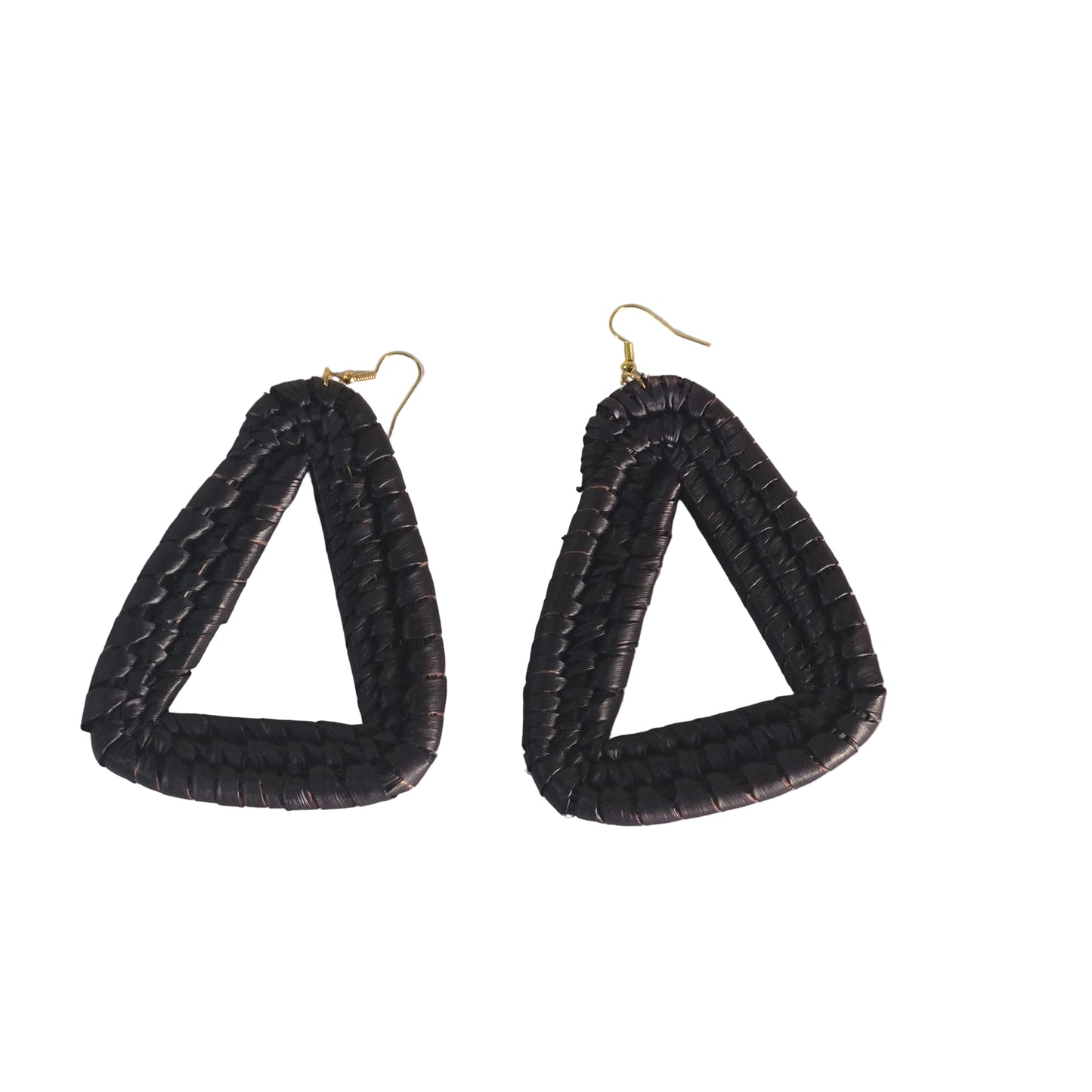 Black triangle-shaped raffia earring