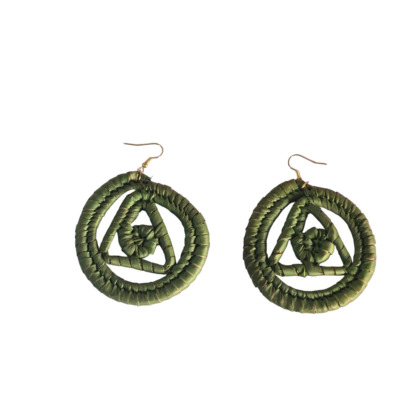 Green circular raffia earrings