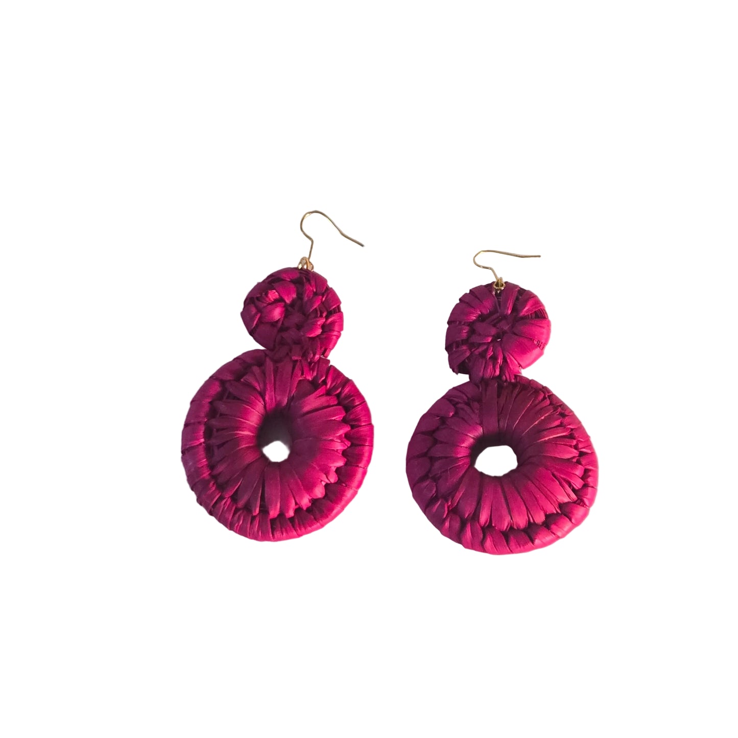 Pair of pink raffia earrings