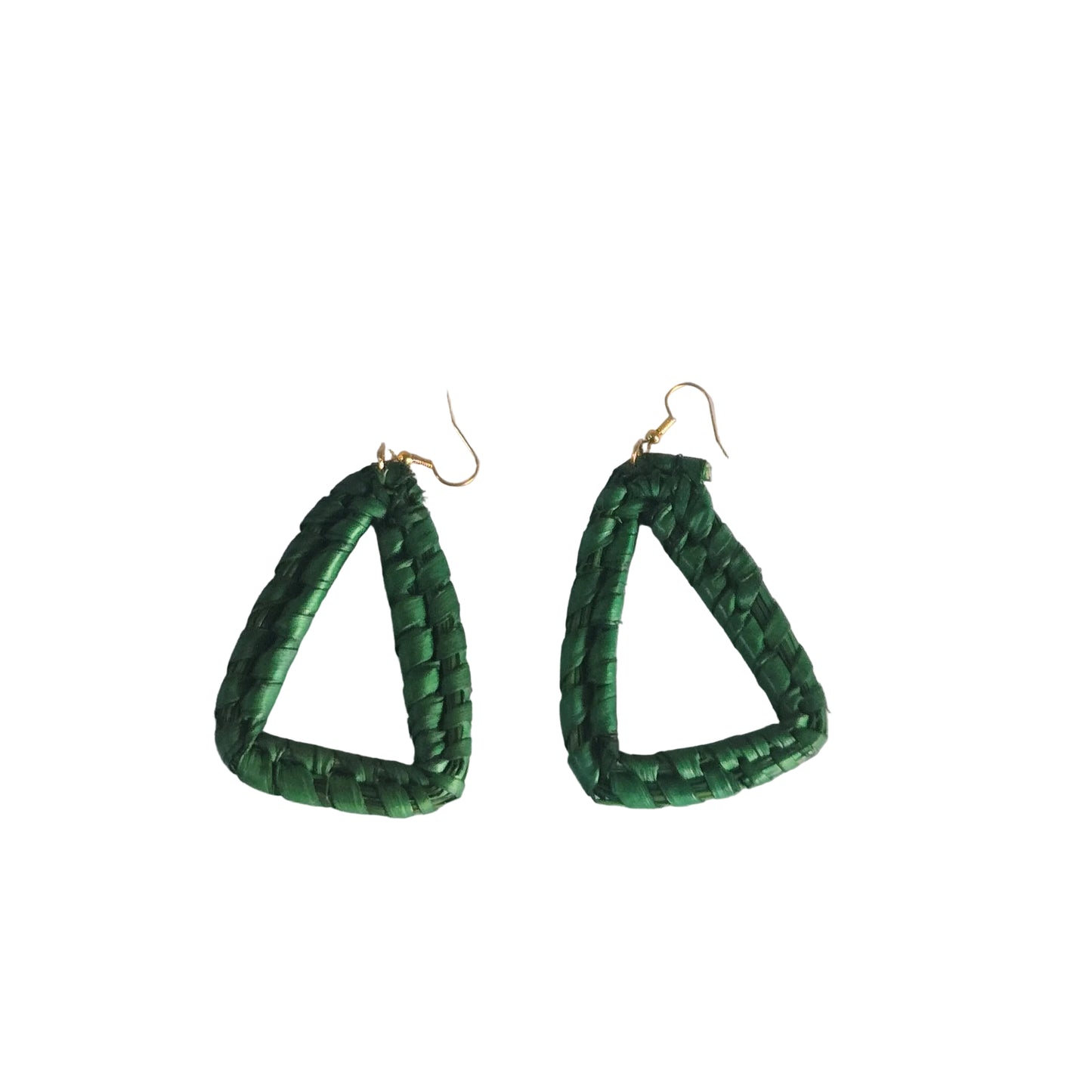 Green triangle-shaped raffia earrings