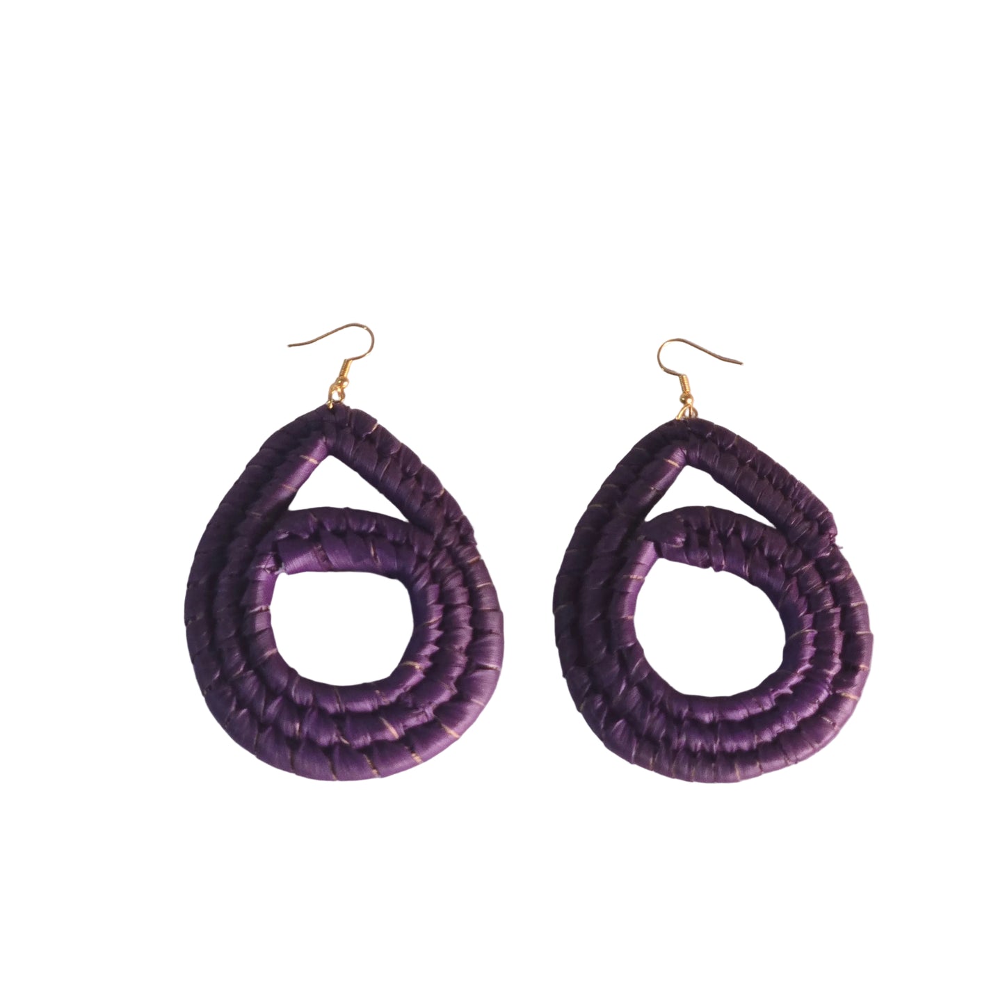 Pair of purple spiral raffia earrings