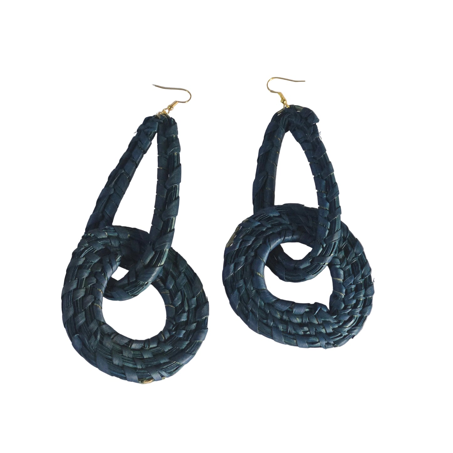Pair of blue braided raffia earrings