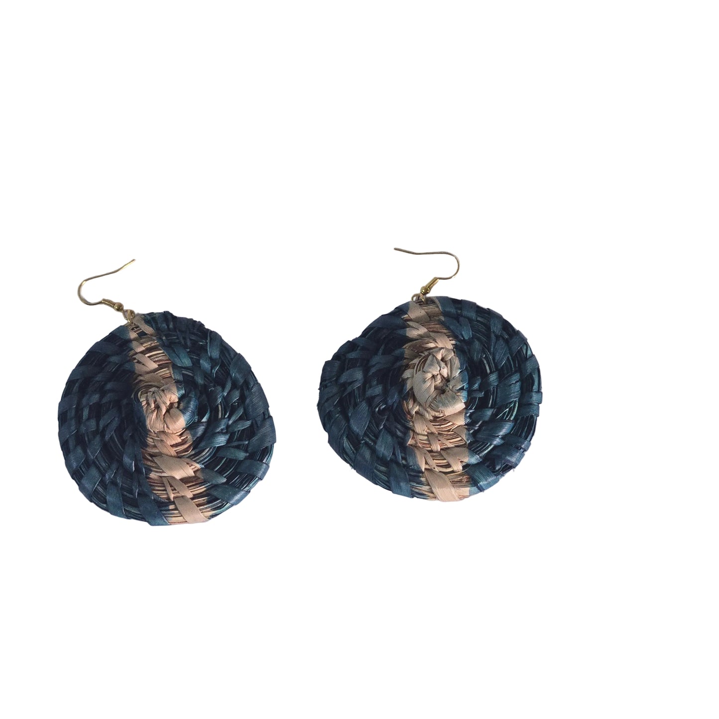 Pair of raffia earrings with blue and natural design