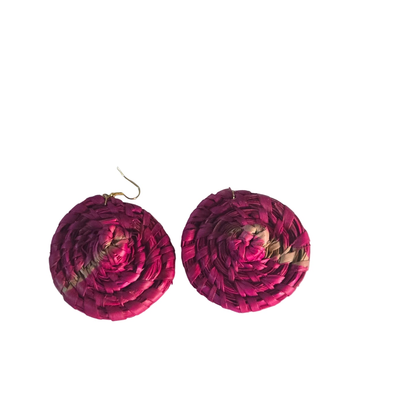 Pink woven with natural design raffia earrings