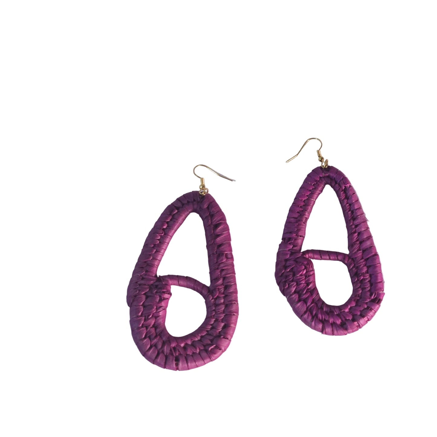 Pair of pink teardrop raffia earrings