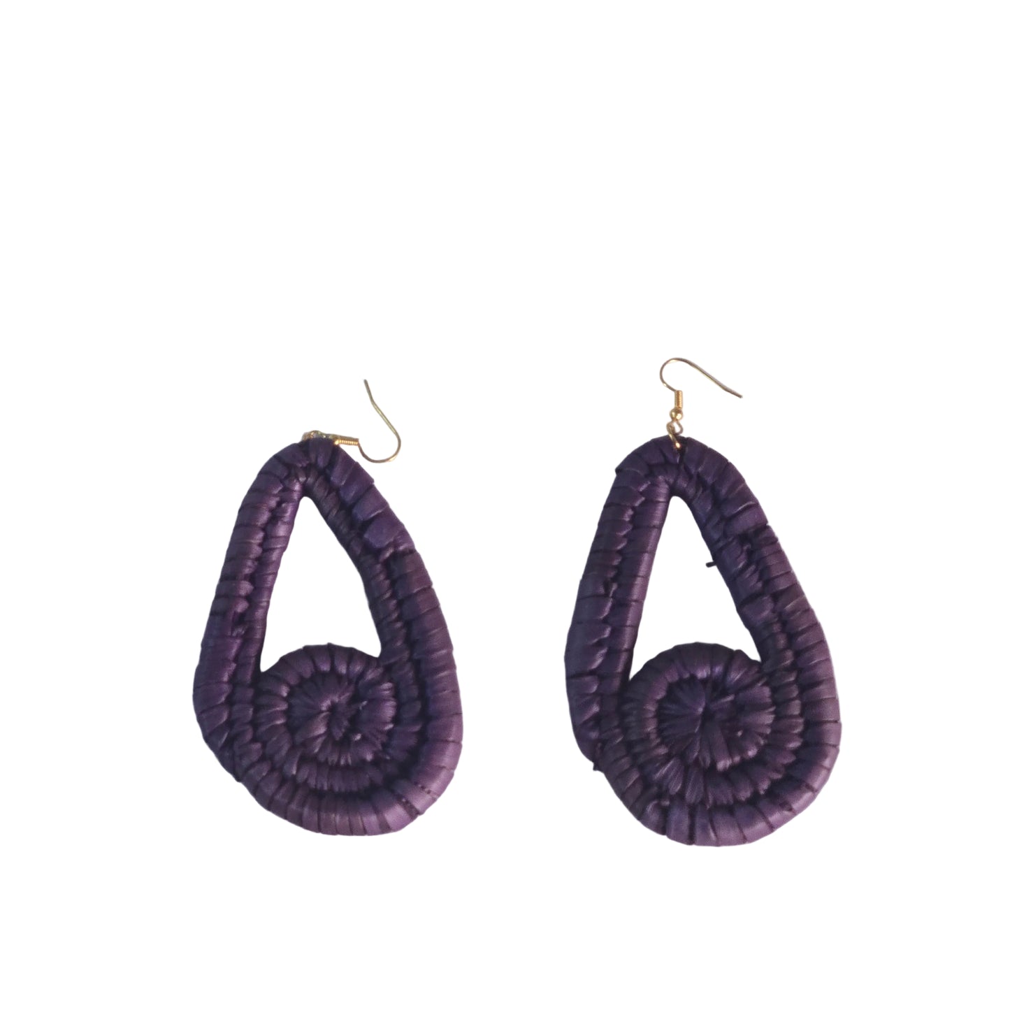 Pair of purple spiral raffia earrings