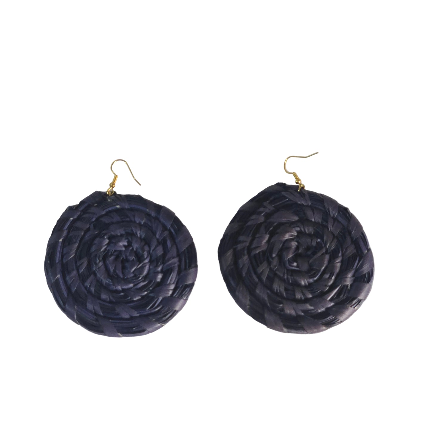 Pair of dark purple spiral raffia earrings