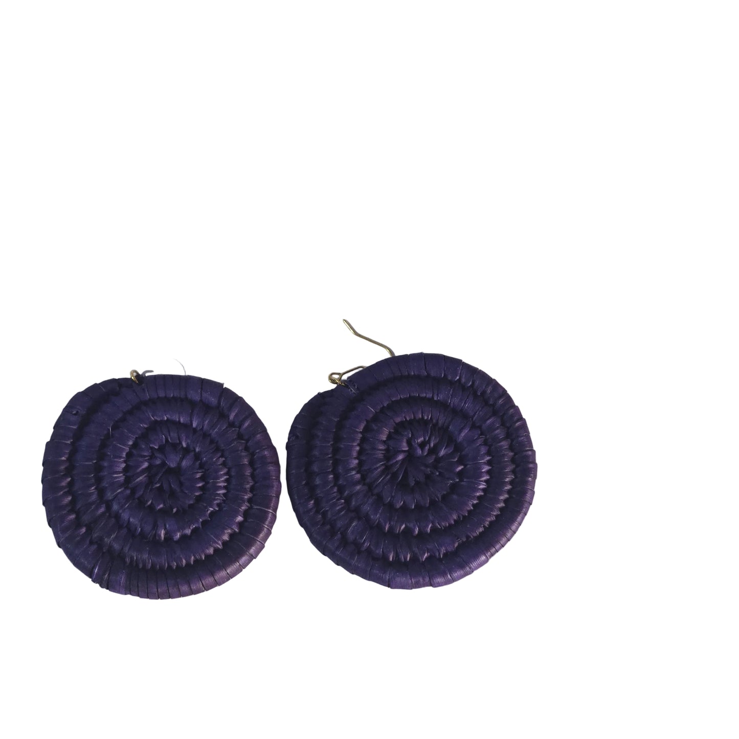 Pair of purple circular raffia earrings