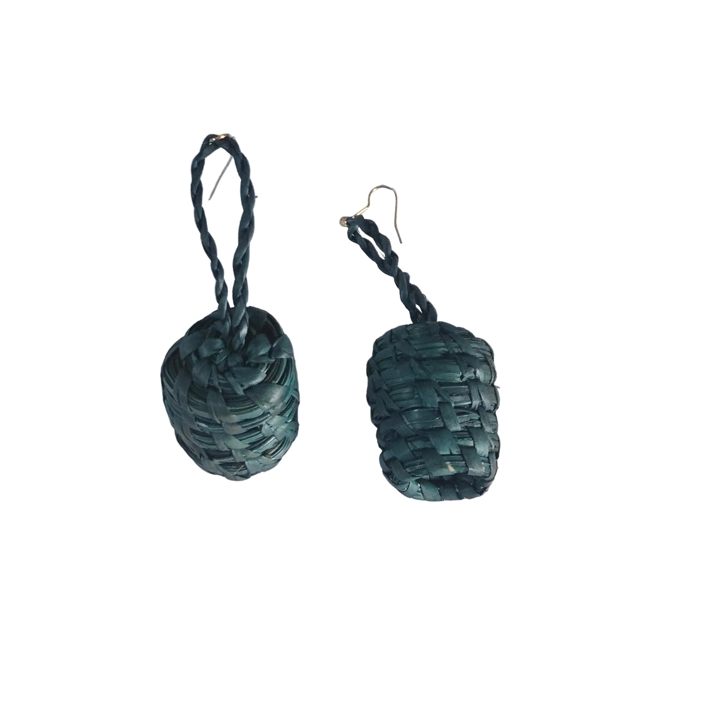 Two green woven raffia earrings