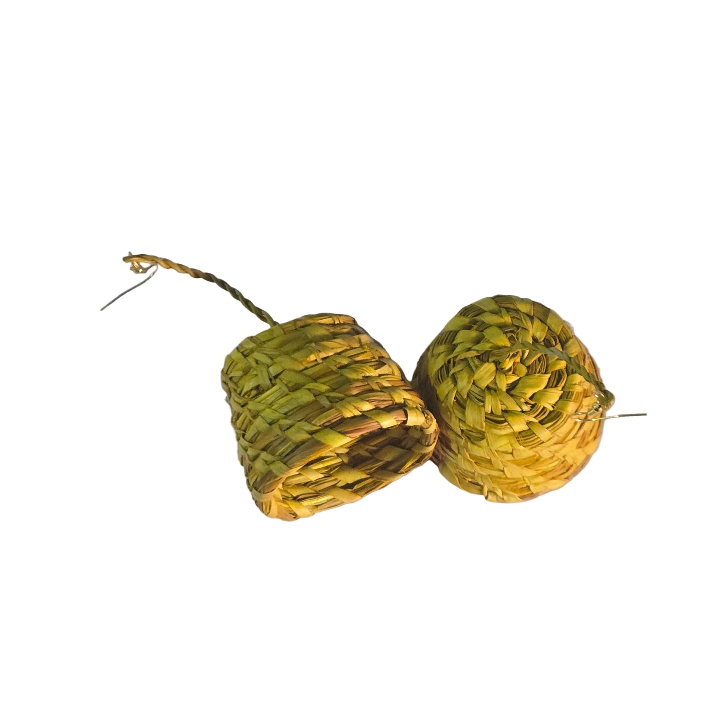 Two yellow woven balls raffia earrings