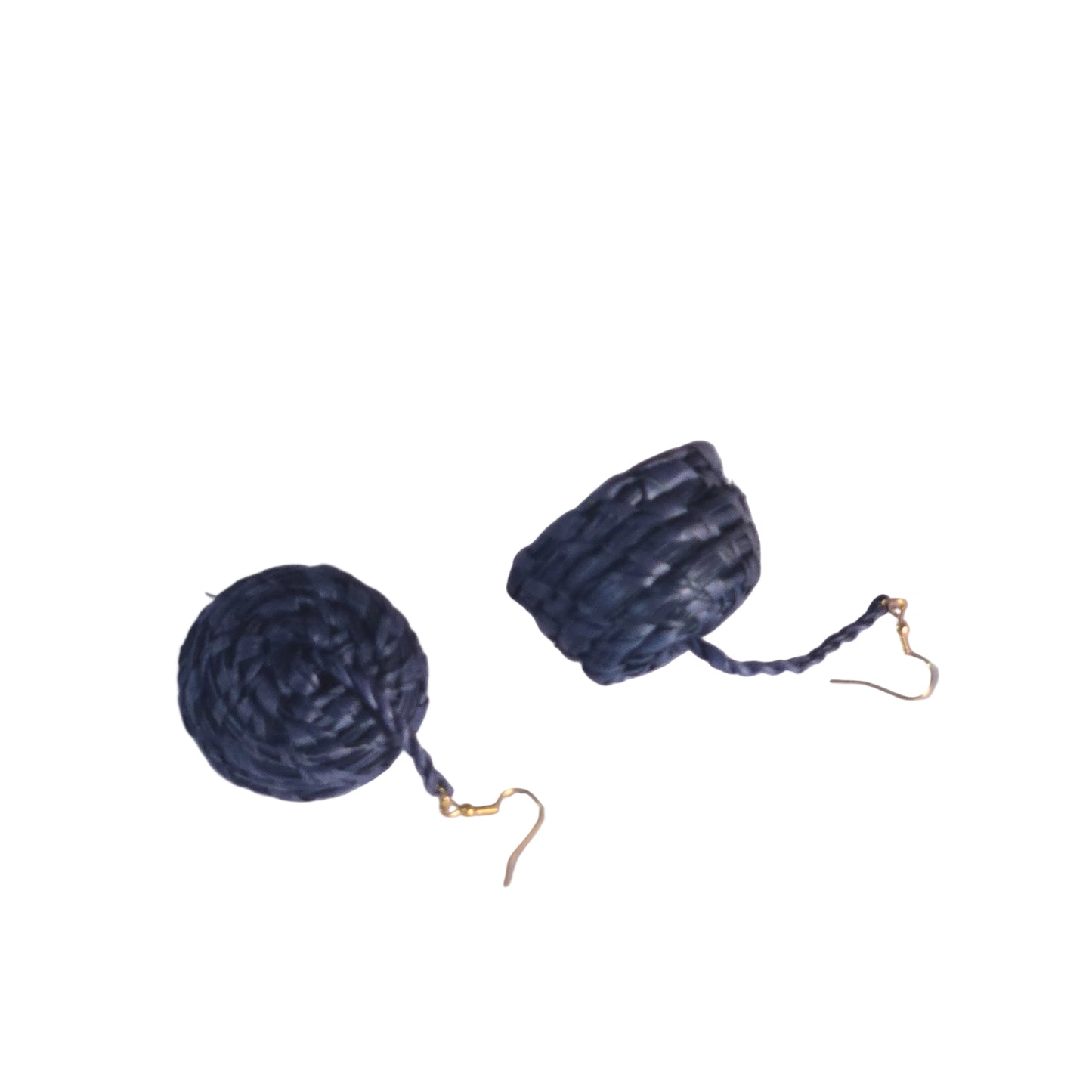 Pair of dark blue textured raffia earrings