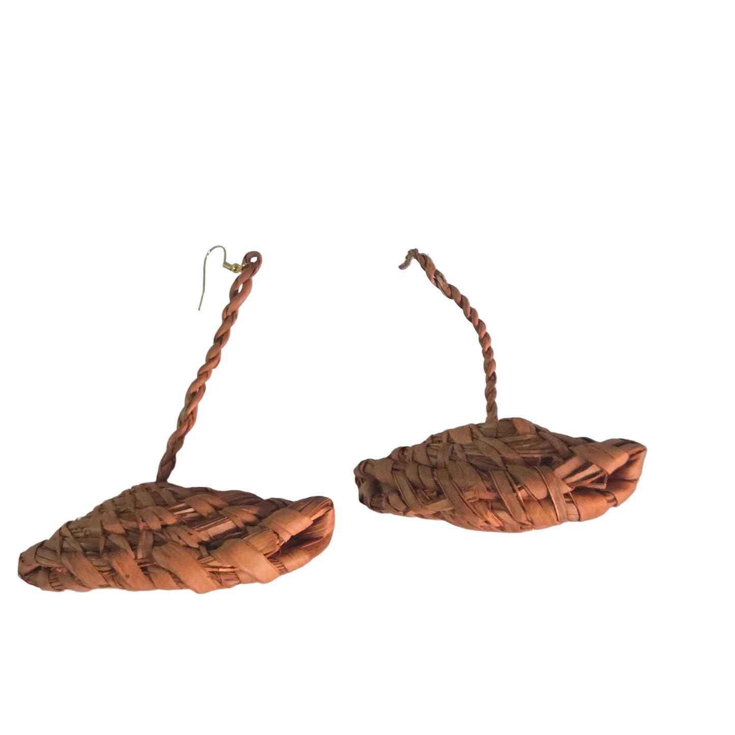 Pair of woven leather raffia earrings