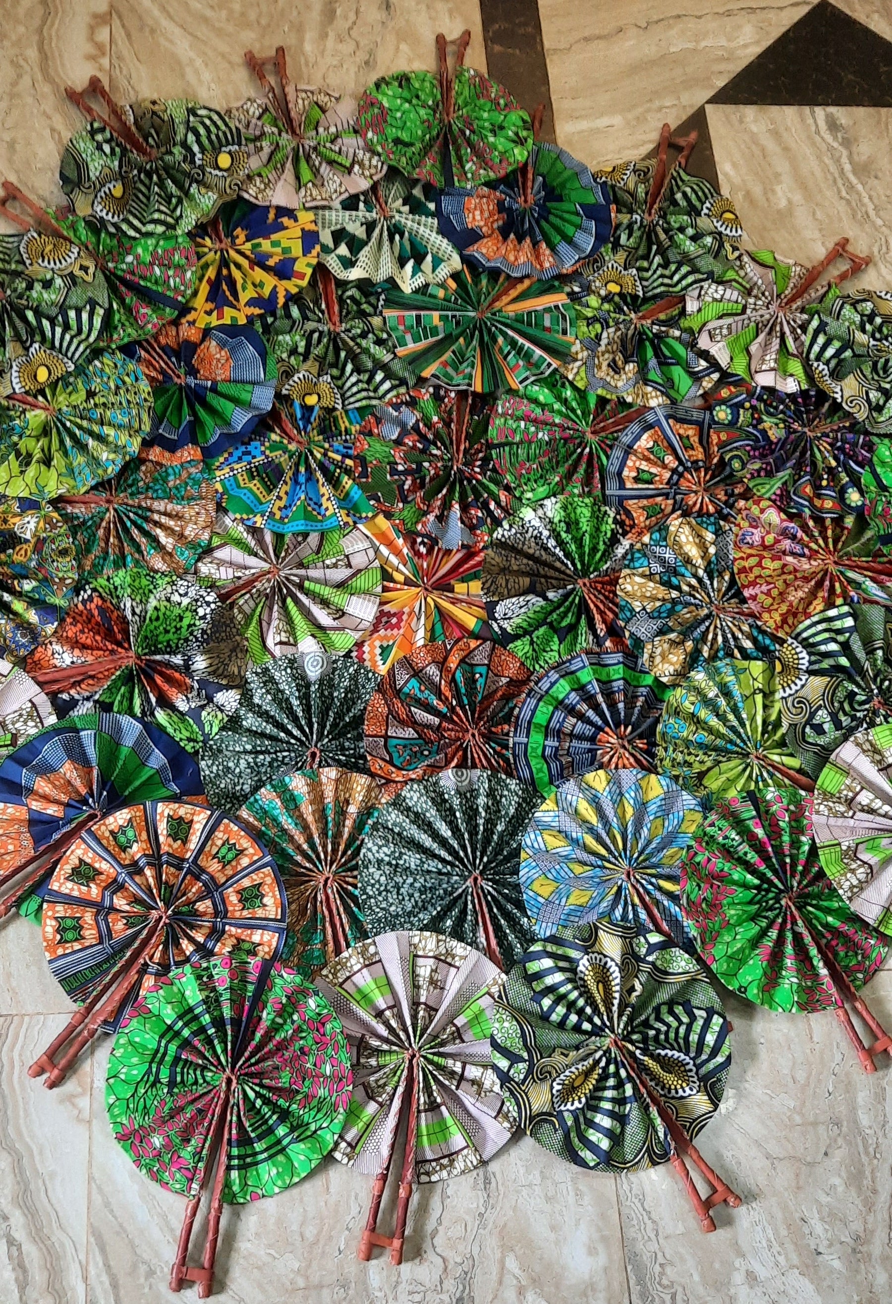 colourful decorative fabric fans