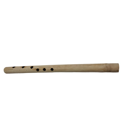 A natural bamboo flute headjoint with five finger holes, shown horizontally on a plain light gray background.