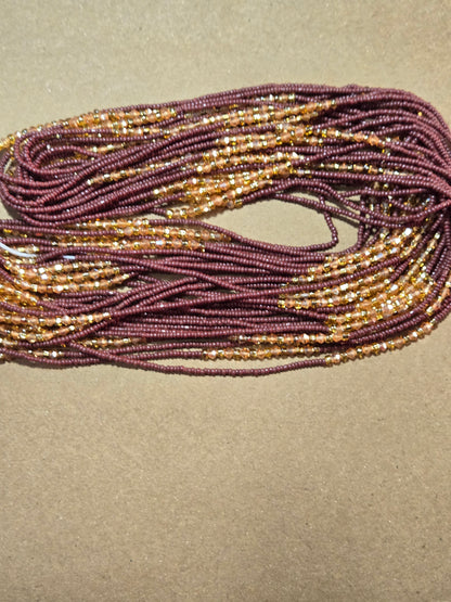 Brown Waist Beads with Gold Crystals – Handmade African Tie-On