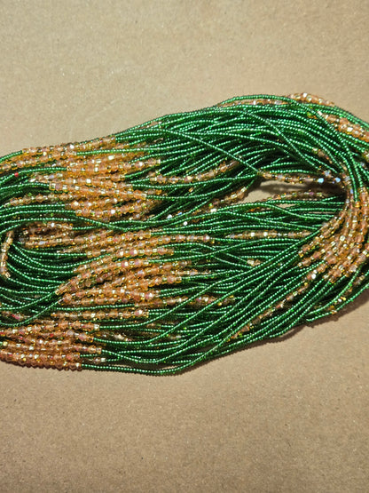 Green Waist Beads with Gold Crystals – Handmade African Tie-On