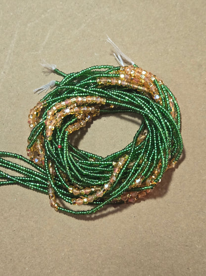 Green Waist Beads with Gold Crystals – Handmade African Tie-On