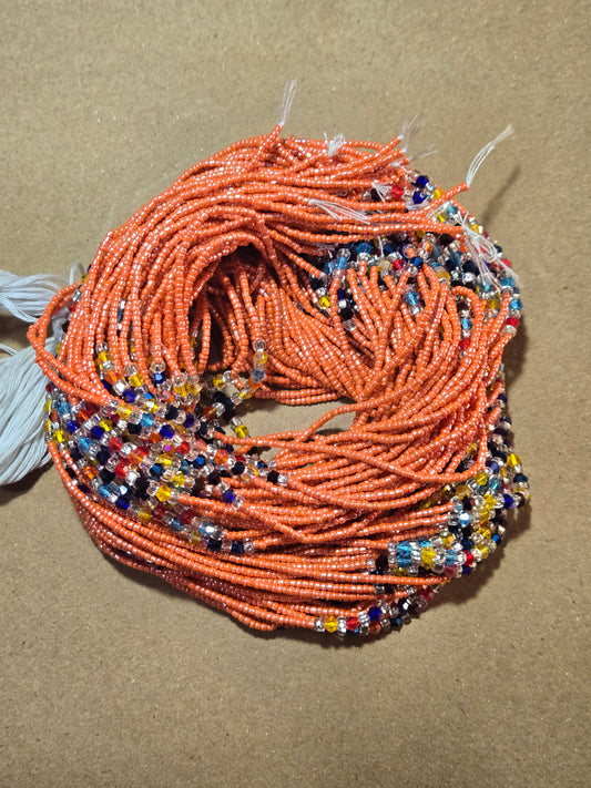 Orange Waist Beads with Mix Crystals – Handmade African Tie-On