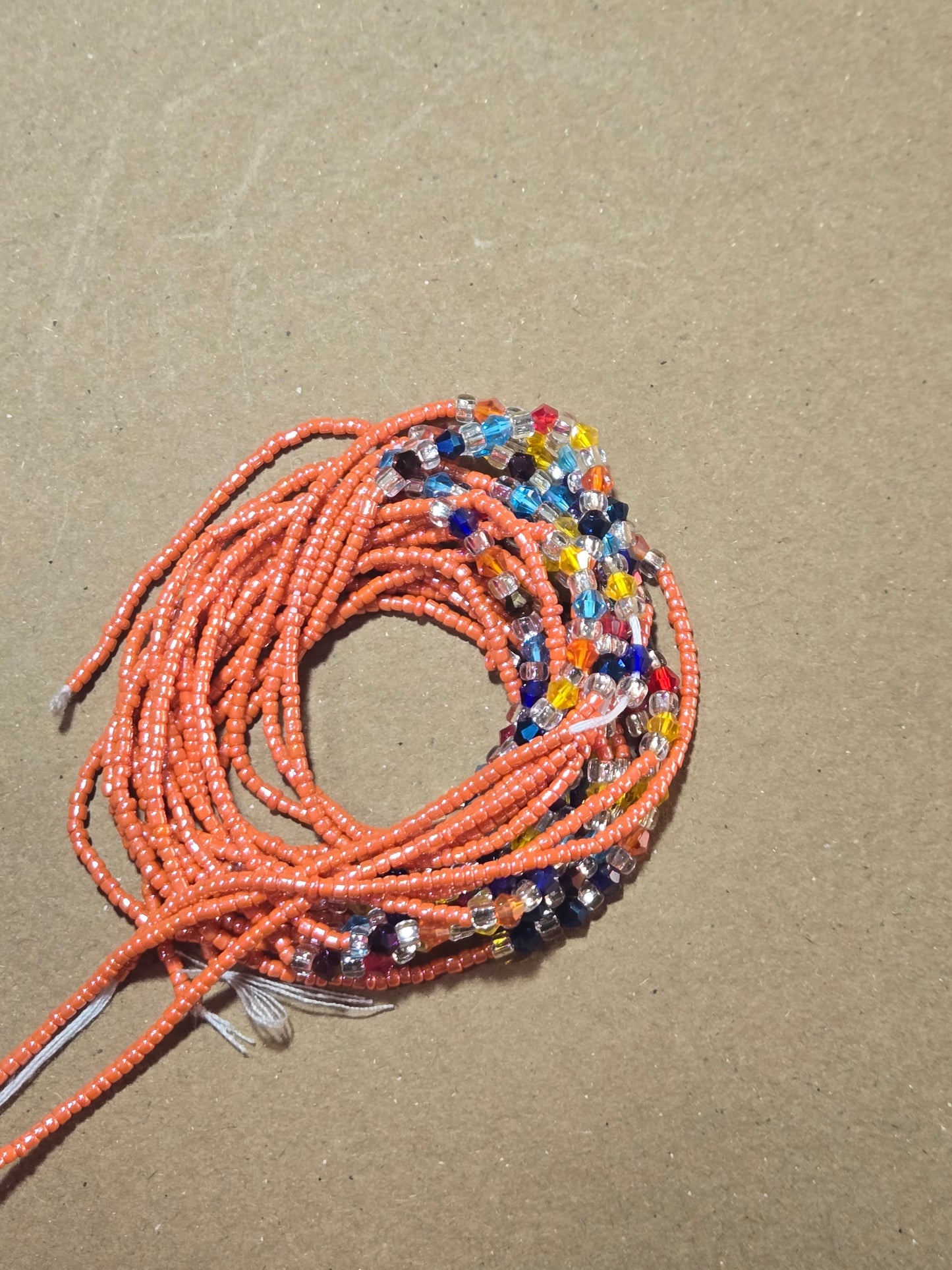Orange Waist Beads with Mix Crystals – Handmade African Tie-On