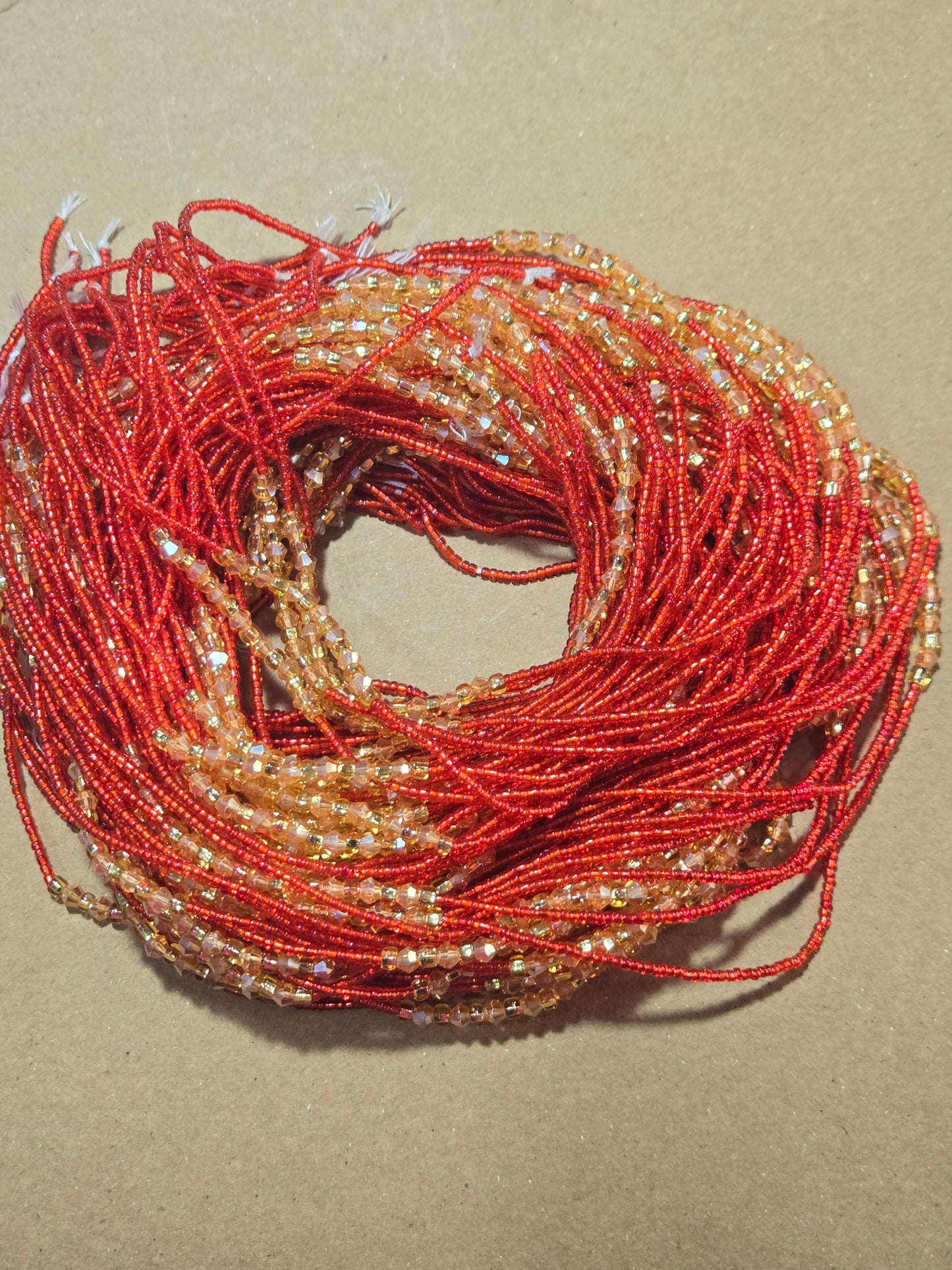 Red Waist Beads with Gold Crystals – Handmade African Tie-On