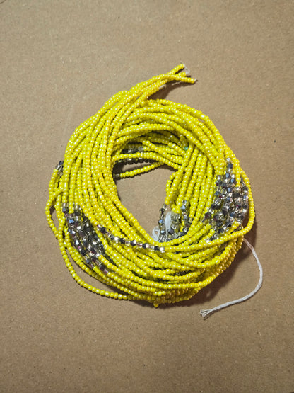 Yellow Waist Beads with Silver Crystals – Handmade African Tie-On