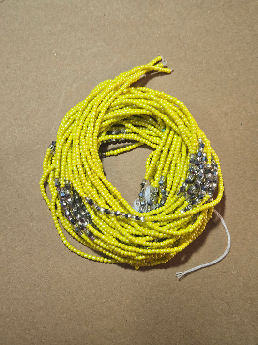 Yellow Waist Beads with Silver Crystals – Handmade African Tie-On