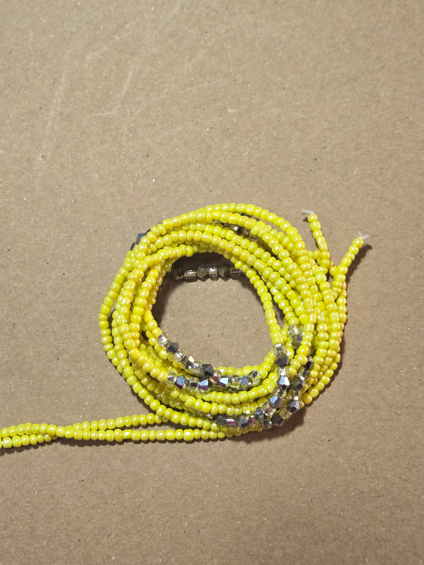 Yellow Waist Beads with Silver Crystals – Handmade African Tie-On