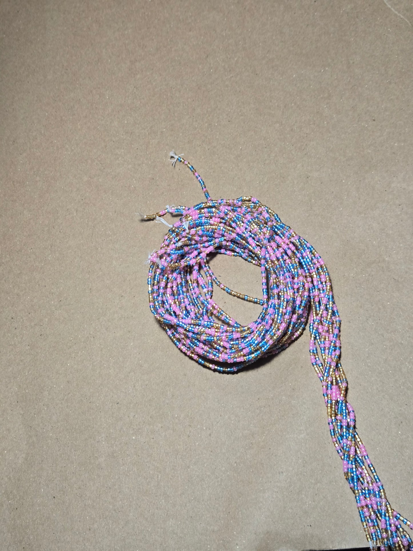Pink, Blue and Gold Waist Beads – Handmade African Tie-On