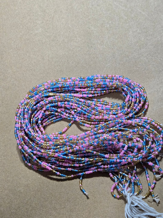 Pink, Blue and Gold Waist Beads – Handmade African Tie-On
