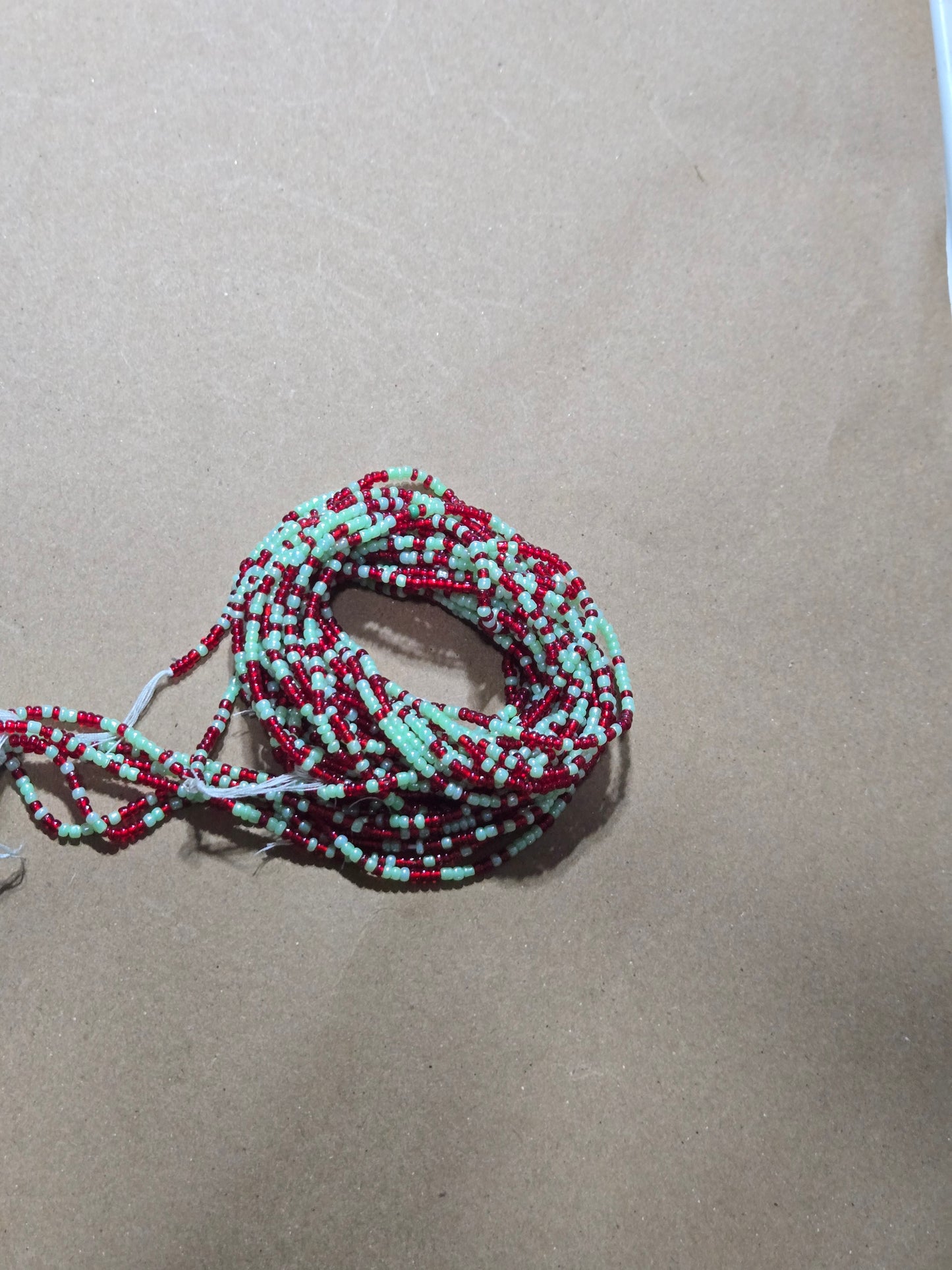 Red and Mint Green Waist Beads – Handmade African Tie-On