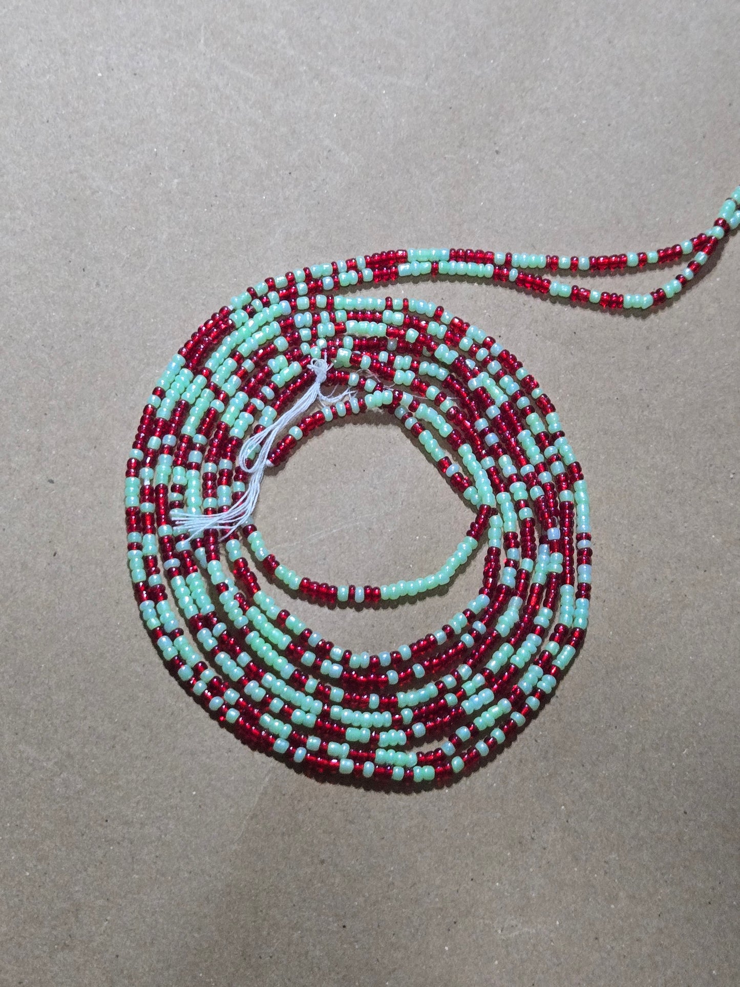 Red and Mint Green Waist Beads – Handmade African Tie-On