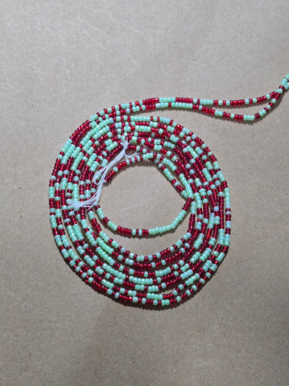 Red and Mint Green Waist Beads – Handmade African Tie-On