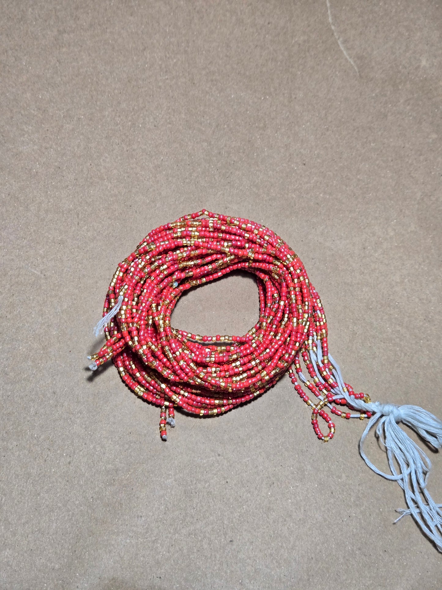 Red and Gold Waist Beads – Handmade African Tie-On