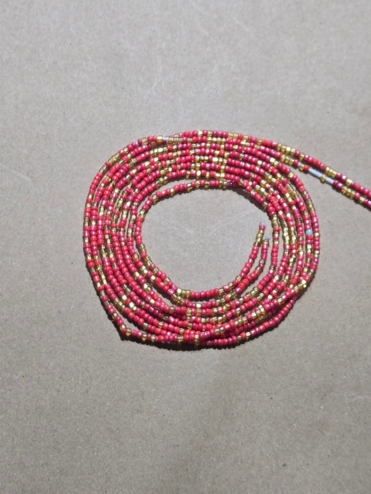 Red and Gold Waist Beads – Handmade African Tie-On