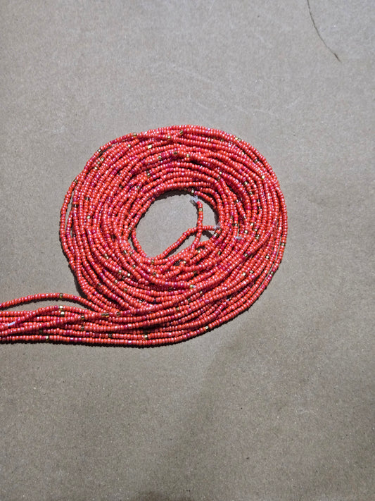 Red and drop of Gold Waist Beads – Handmade African Tie-On