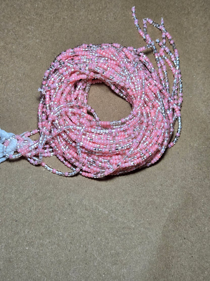 Pink and clear Waist Beads – Handmade African Tie-On
