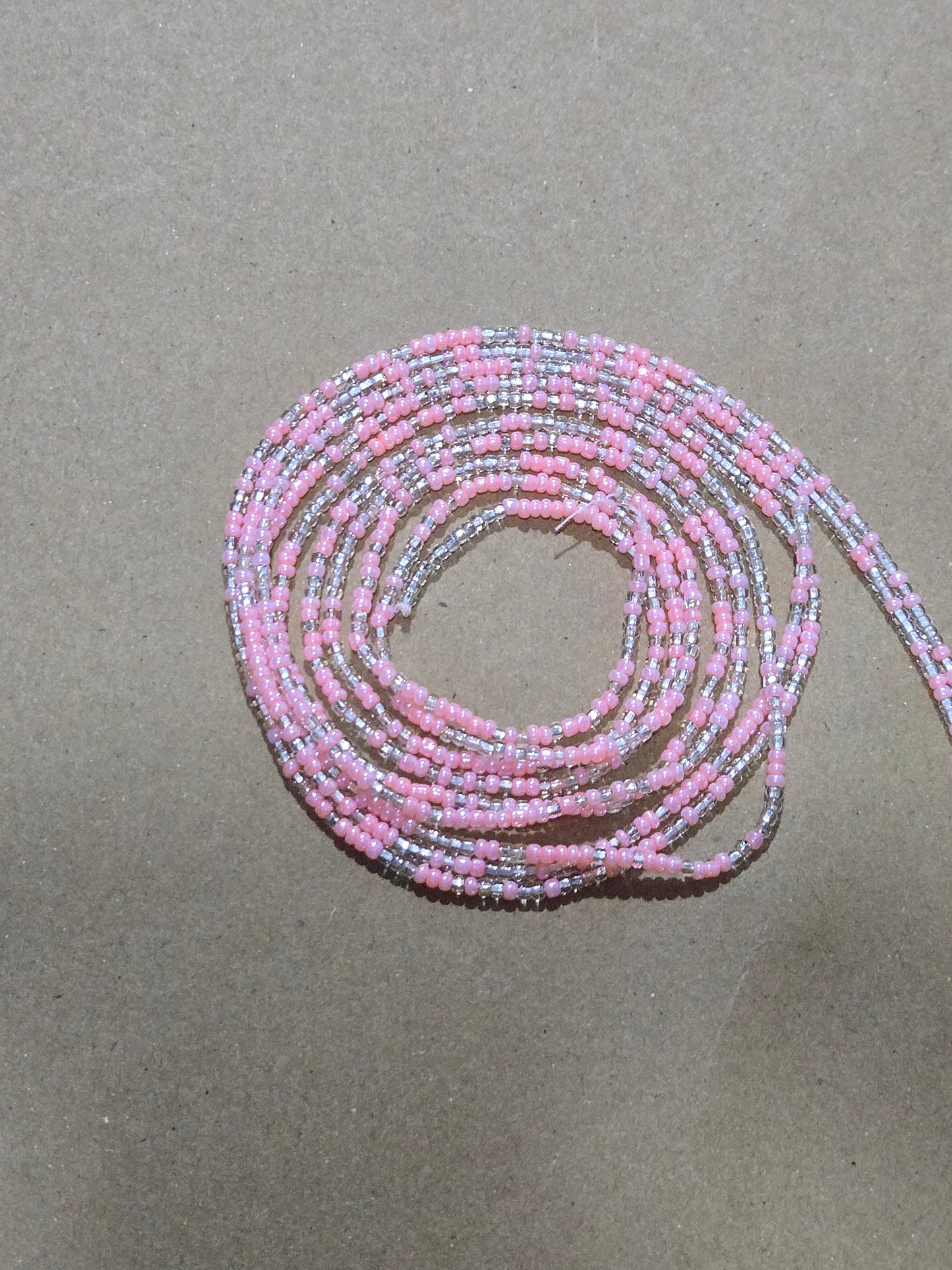 Pink and clear Waist Beads – Handmade African Tie-On