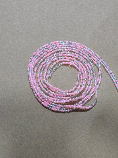 Pink and clear Waist Beads – Handmade African Tie-On