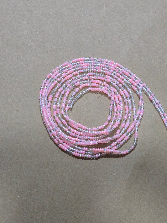 Pink and clear Waist Beads – Handmade African Tie-On