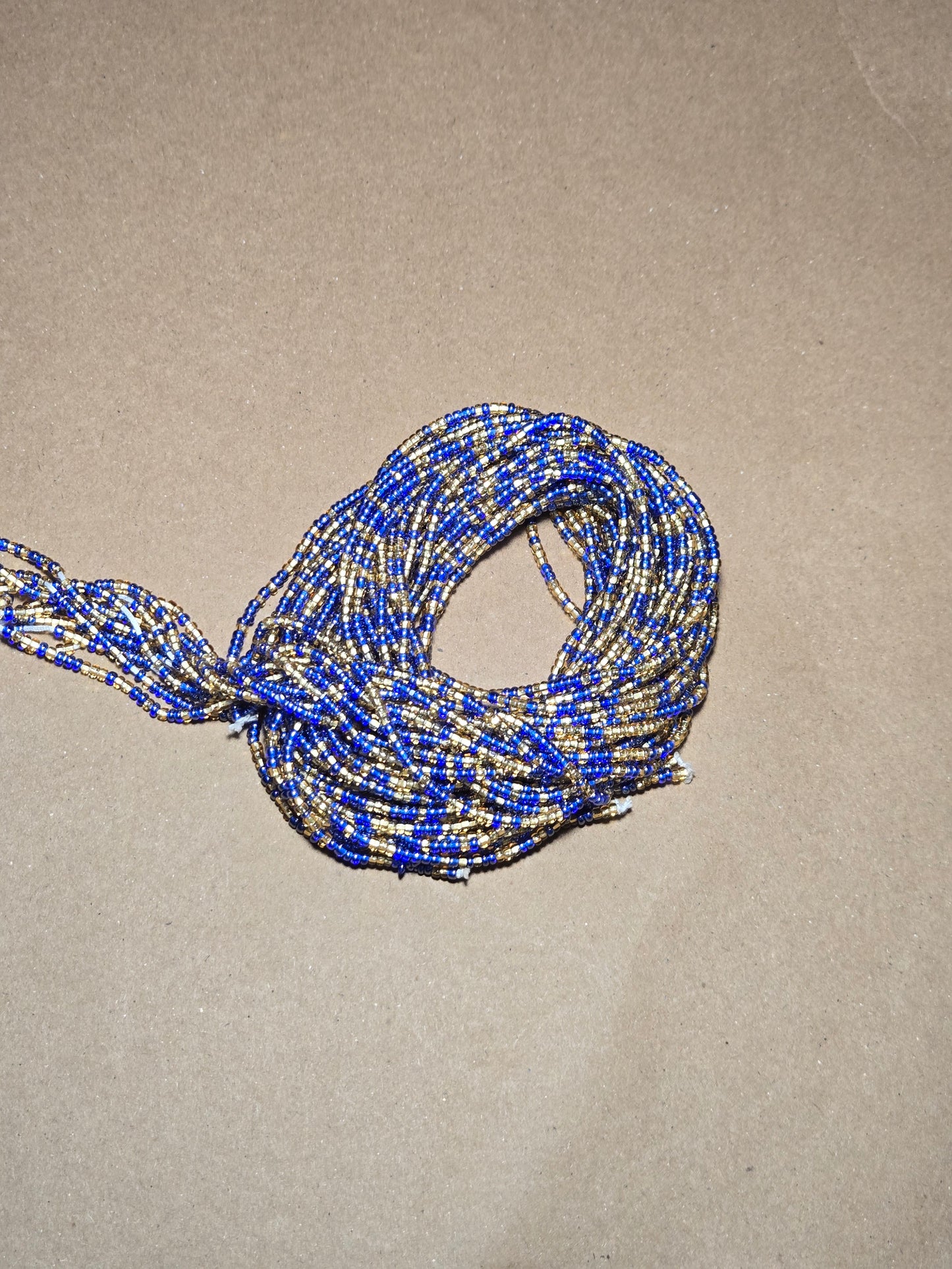 Blue and Gold Waist Beads – Handmade African Tie-On