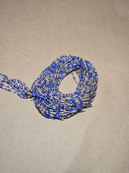 Blue and Gold Waist Beads – Handmade African Tie-On