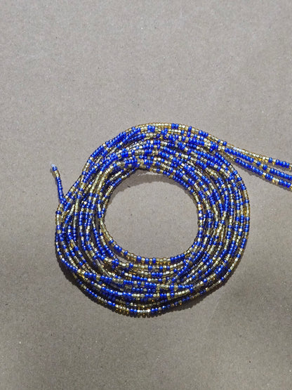 Blue and Gold Waist Beads – Handmade African Tie-On