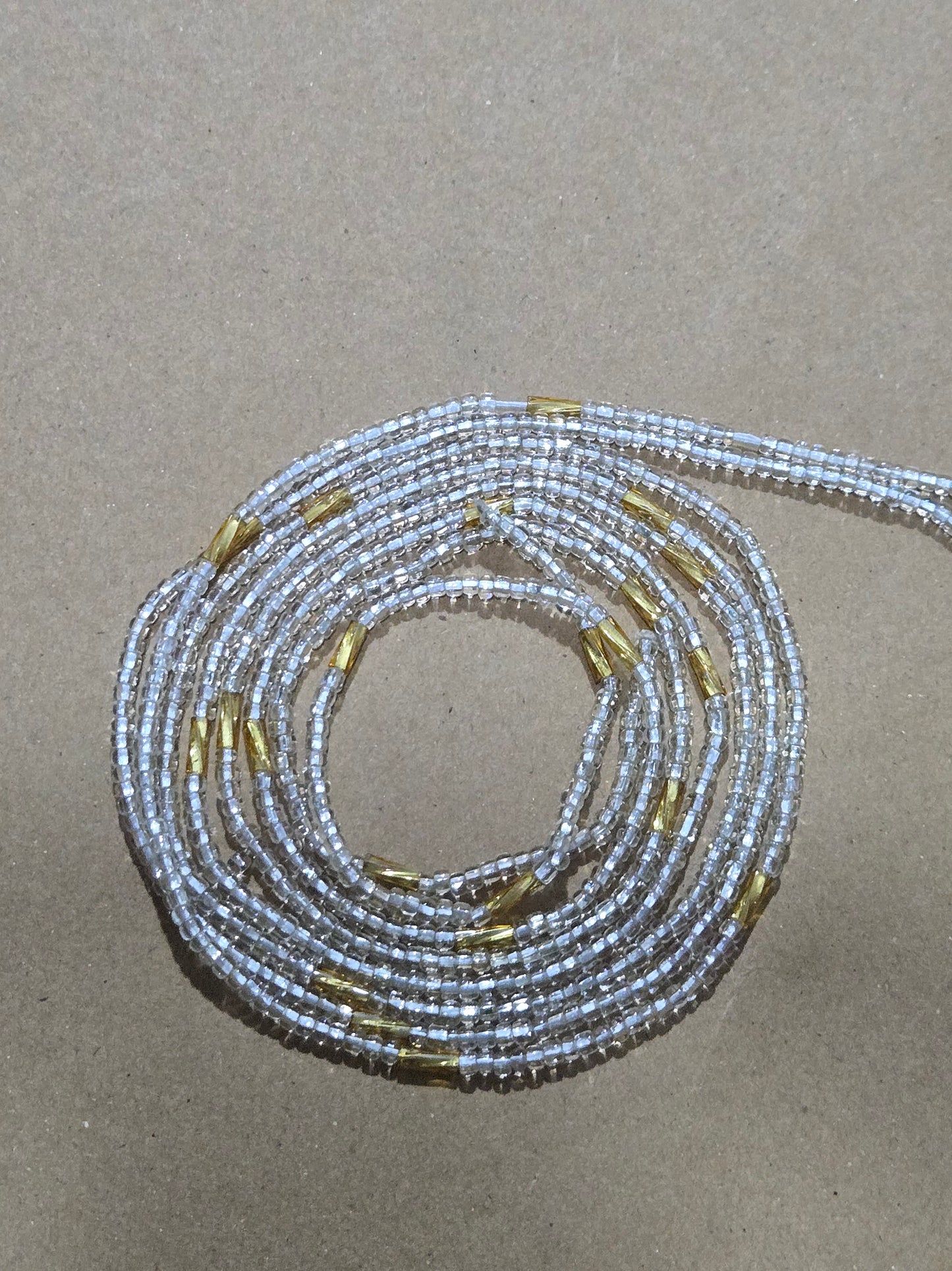 Clear and Gold Waist Beads – Handmade African Tie-On