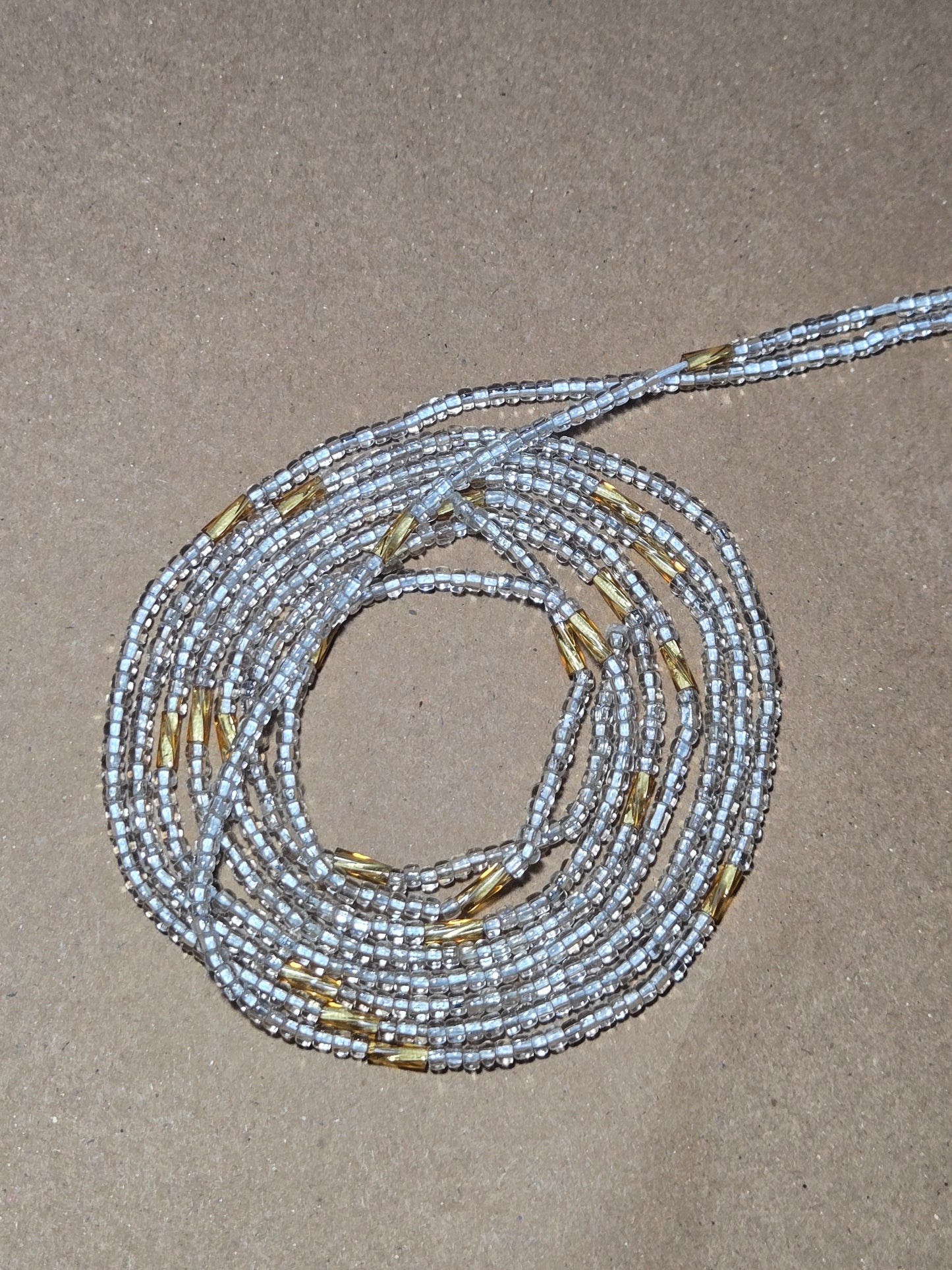 Clear and Gold Waist Beads – Handmade African Tie-On