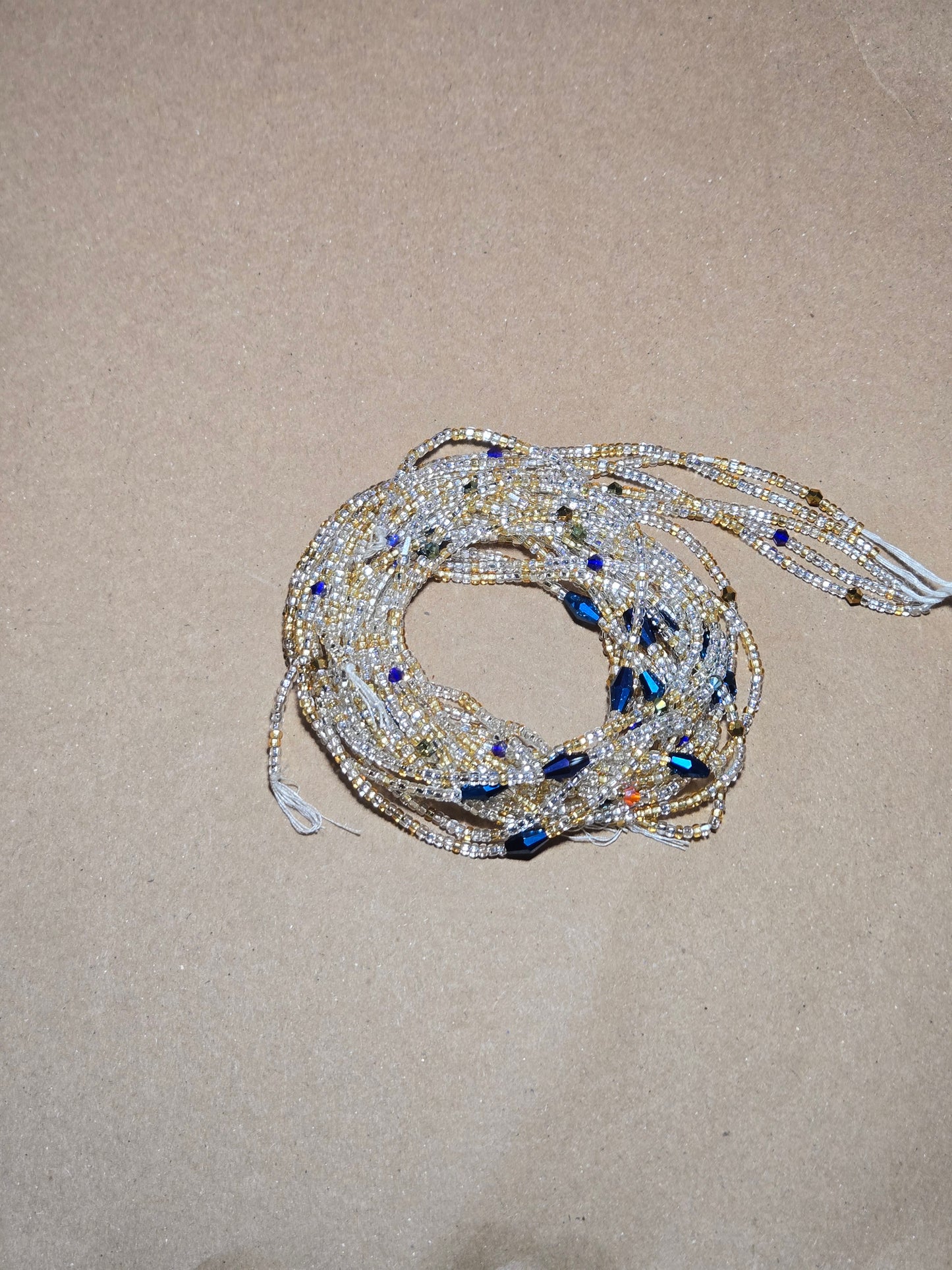 Mixed Waist Beads with  Blue Crystals – Handmade African Tie-On