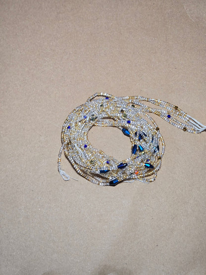 Mixed Waist Beads with  Blue Crystals – Handmade African Tie-On