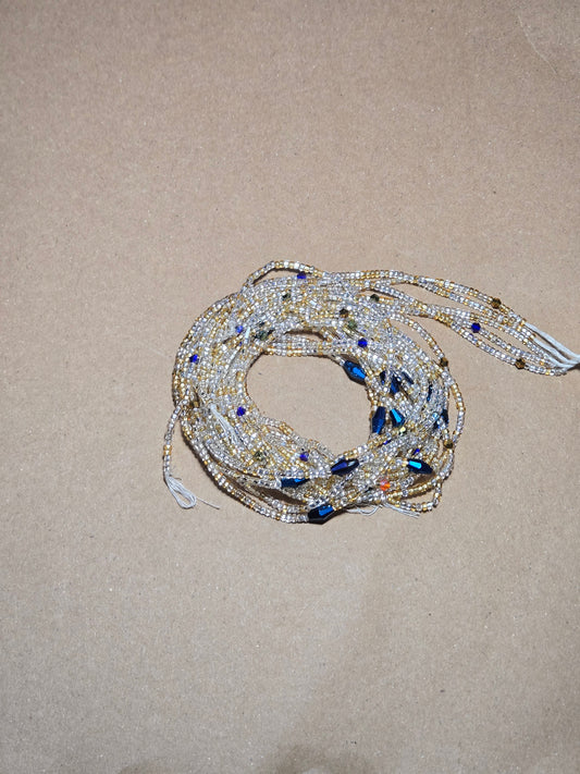 Mixed Waist Beads with  Blue Crystals – Handmade African Tie-On