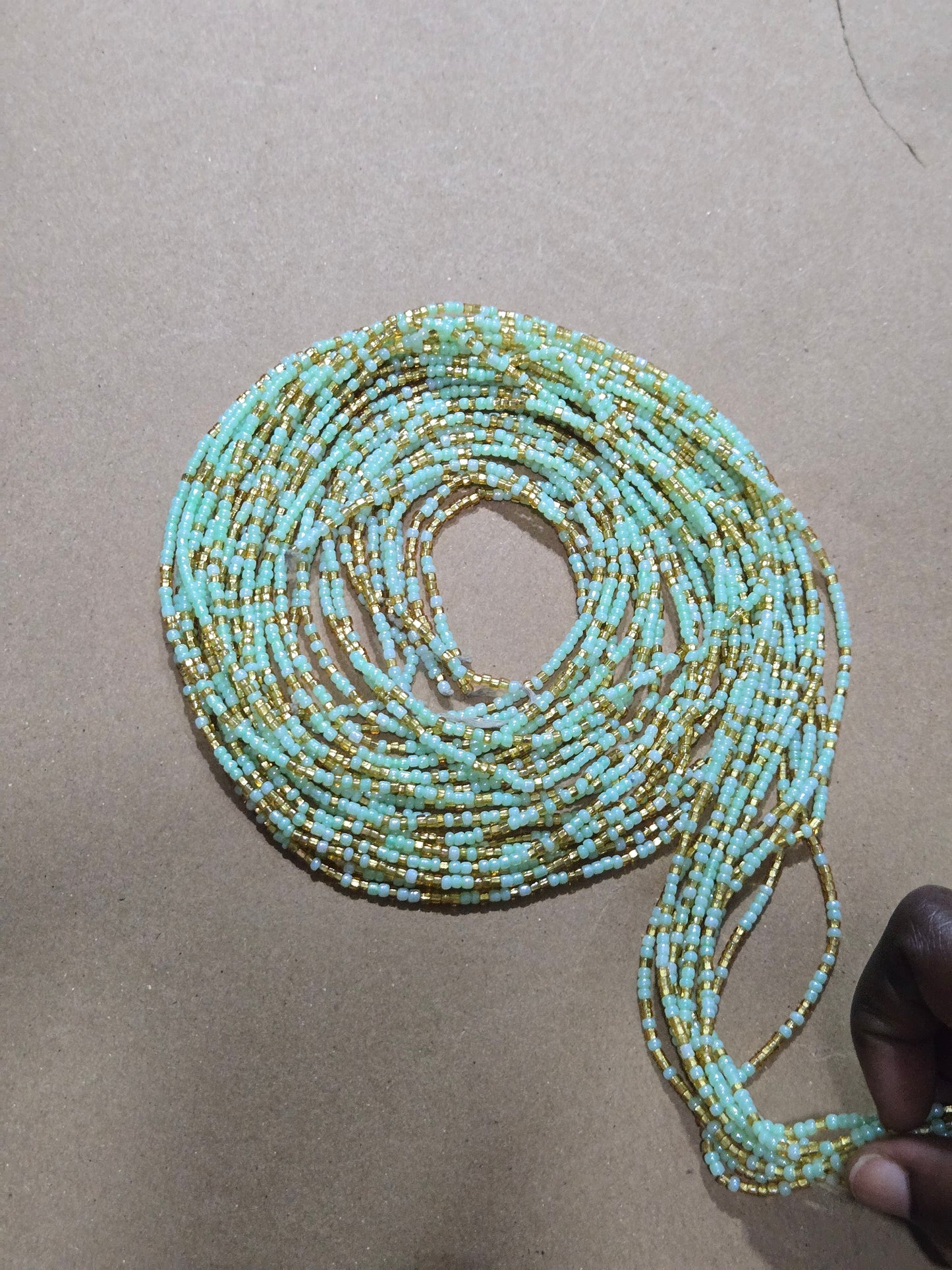 Gold and Mint Green Waist Beads – Handmade African Tie-On