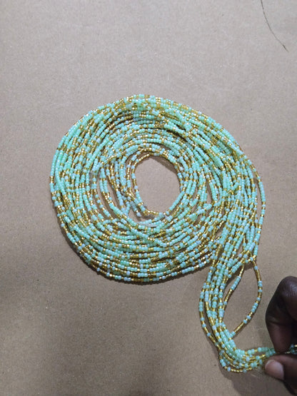 Gold and Mint Green Waist Beads – Handmade African Tie-On